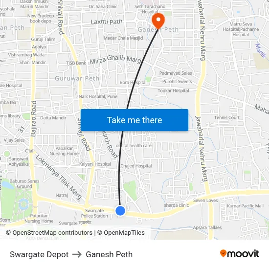 Swargate Depot to Ganesh Peth map