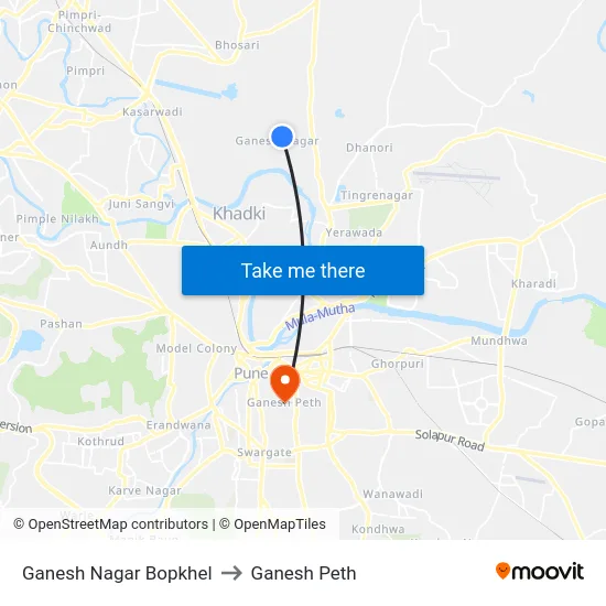 Ganesh Nagar Bopkhel to Ganesh Peth map