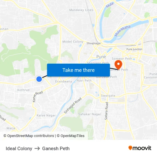 Ideal Colony to Ganesh Peth map