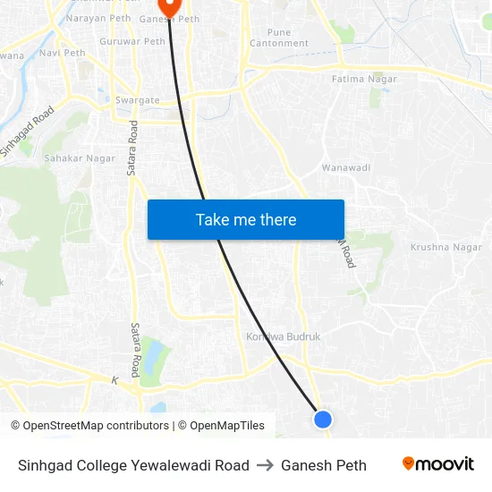 Sinhgad College Yewalewadi Road to Ganesh Peth map