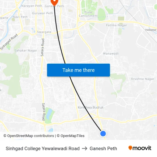 Sinhgad College Yewalewadi Road to Ganesh Peth map