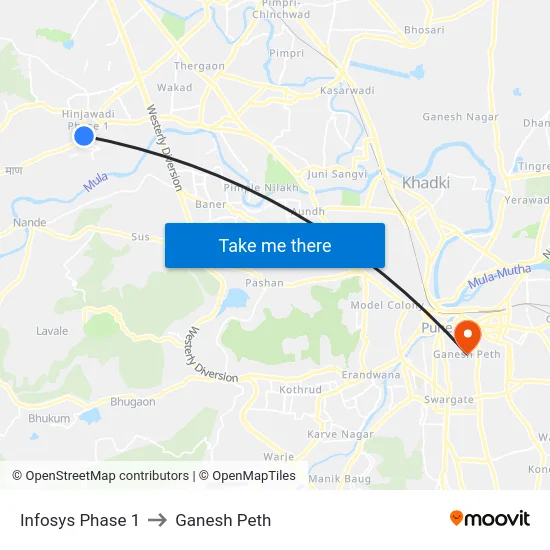 Infosys Phase 1 to Ganesh Peth map