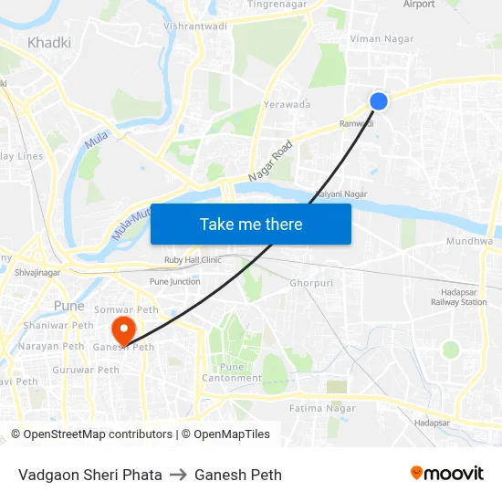 Vadgaon Sheri Phata to Ganesh Peth map