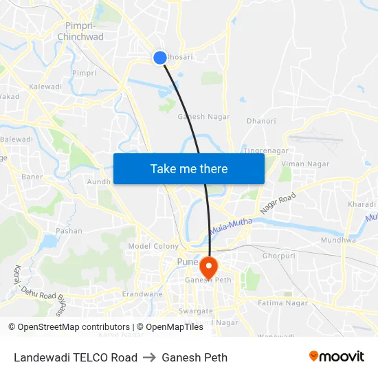 Landewadi TELCO Road to Ganesh Peth map