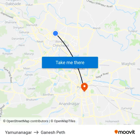 Yamunanagar to Ganesh Peth map