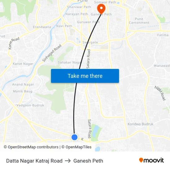 Datta Nagar Katraj Road to Ganesh Peth map