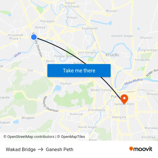 Wakad Bridge to Ganesh Peth map