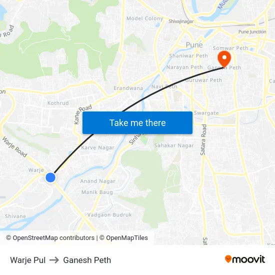 Warje Pul to Ganesh Peth map