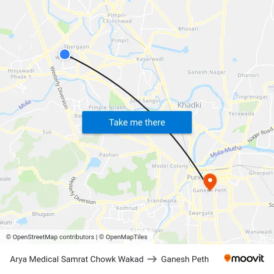 Arya Medical Samrat Chowk Wakad to Ganesh Peth map