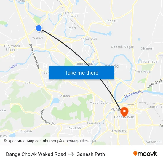 Dange Chowk Wakad Road to Ganesh Peth map