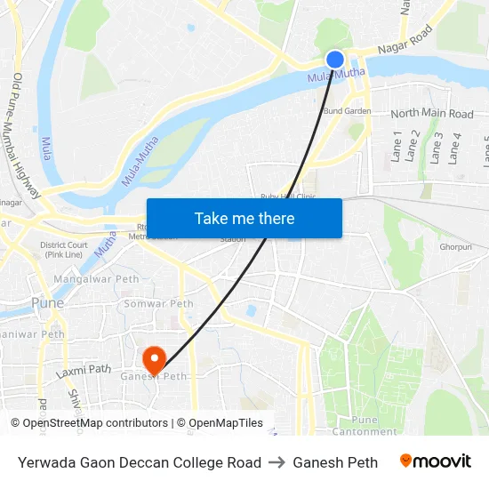 Yerwada Gaon Deccan College Road to Ganesh Peth map