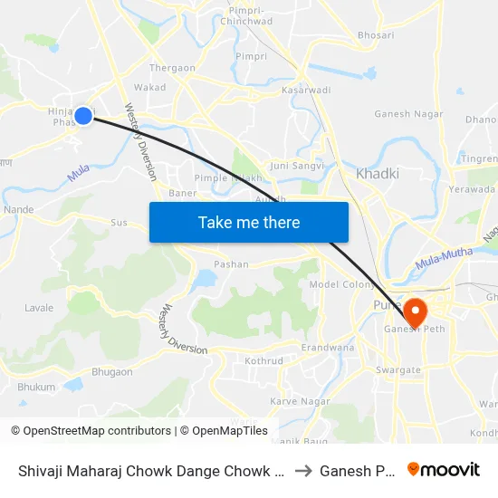 Shivaji Maharaj Chowk Dange Chowk Road to Ganesh Peth map