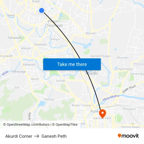 Akurdi Corner to Ganesh Peth map
