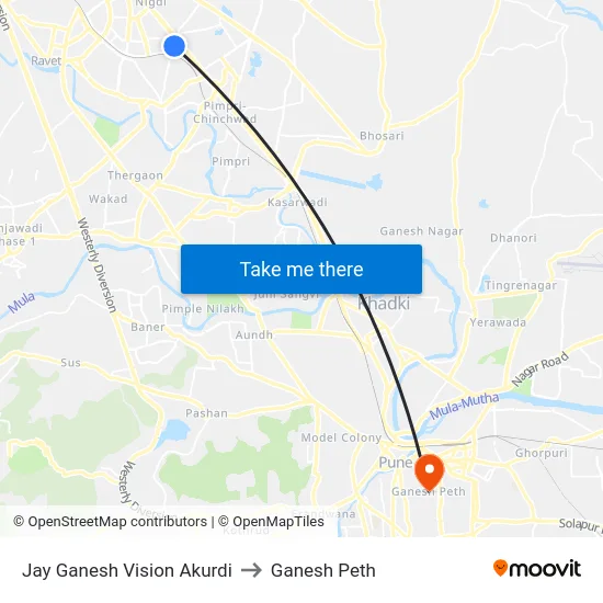 Jay Ganesh Vision Akurdi to Ganesh Peth map