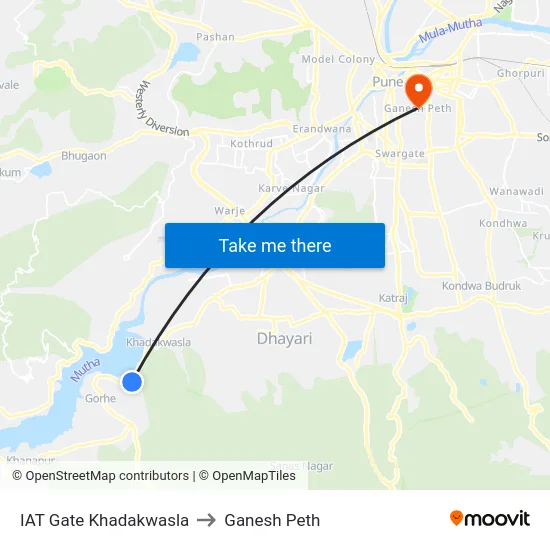 IAT Gate Khadakwasla to Ganesh Peth map