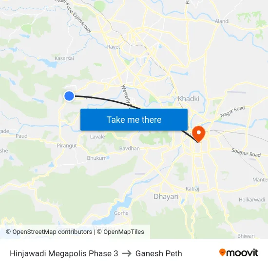 Hinjawadi Megapolis Phase 3 to Ganesh Peth map