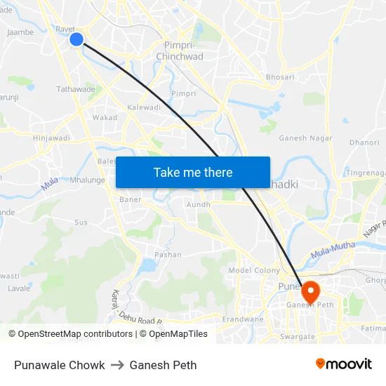 Punawale Chowk to Ganesh Peth map