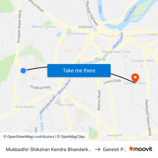 Mukbadhir Shikshan Kendra Bhandarkar Road to Ganesh Peth map