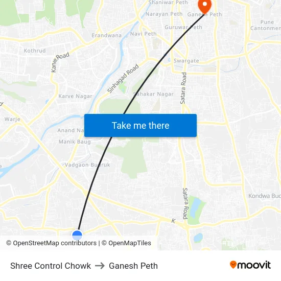 Shree Control Chowk to Ganesh Peth map