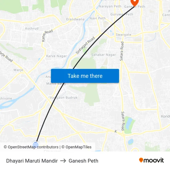 Dhayari Maruti Mandir to Ganesh Peth map