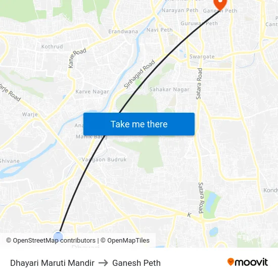 Dhayari Maruti Mandir to Ganesh Peth map