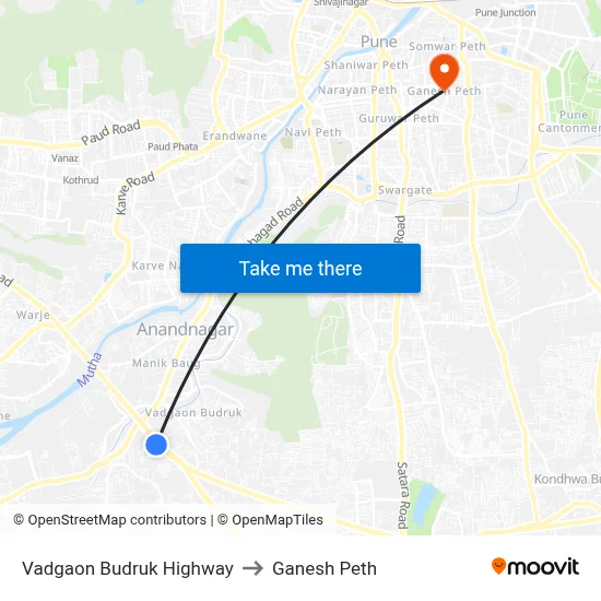 Vadgaon Budruk Highway to Ganesh Peth map