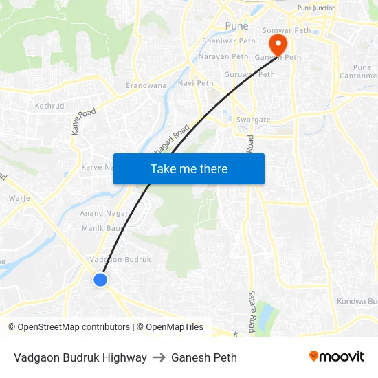 Vadgaon Budruk Highway to Ganesh Peth map