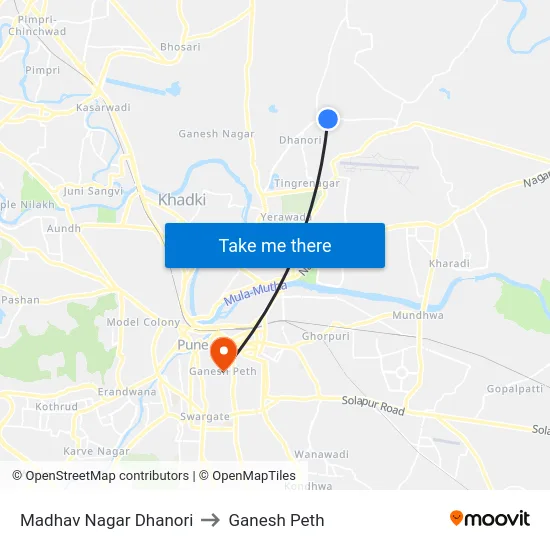 Madhav Nagar Dhanori to Ganesh Peth map