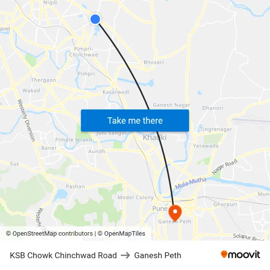 KSB Chowk Chinchwad Road to Ganesh Peth map