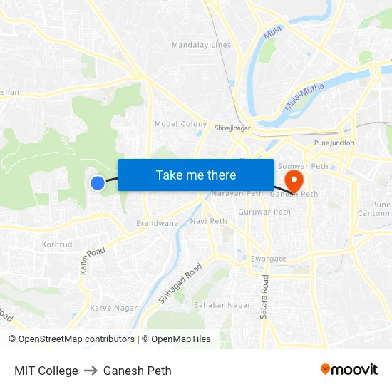 MIT College to Ganesh Peth map