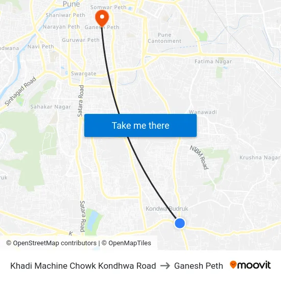 Khadi Machine Chowk Kondhwa Road to Ganesh Peth map
