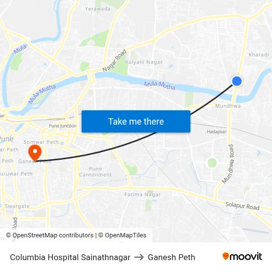 Columbia Hospital Sainathnagar to Ganesh Peth map