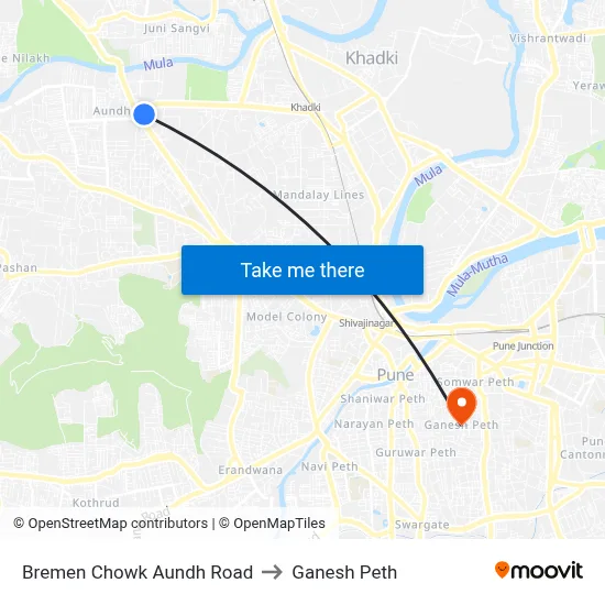 Bremen Chowk Aundh Road to Ganesh Peth map