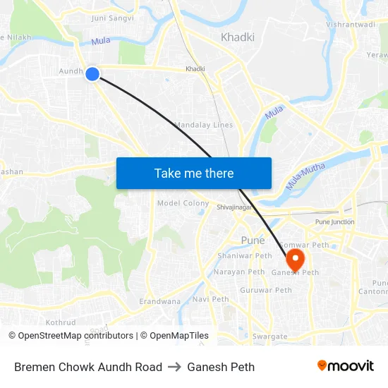 Bremen Chowk Aundh Road to Ganesh Peth map