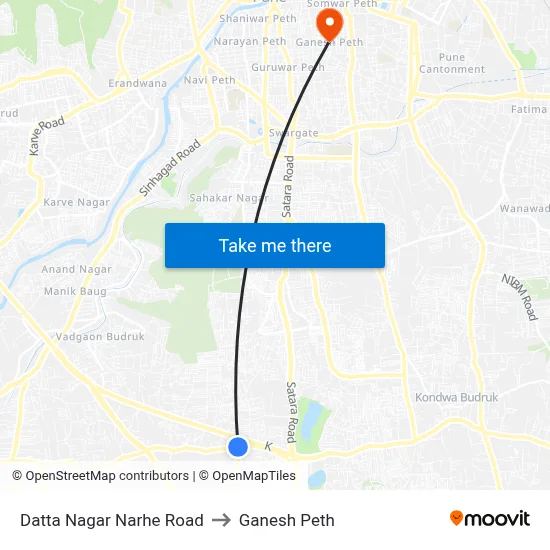 Datta Nagar Narhe Road to Ganesh Peth map