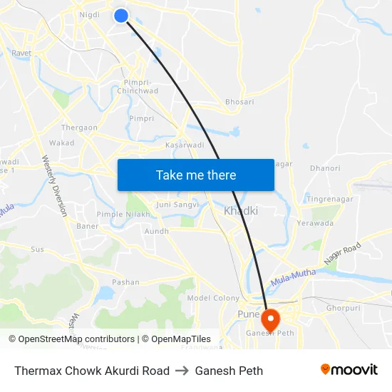 Thermax Chowk Akurdi Road to Ganesh Peth map