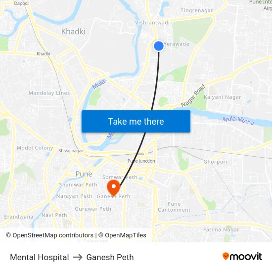 Mental Hospital to Ganesh Peth map