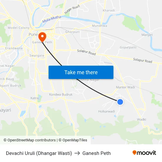 Devachi Uruli (Dhangar Wasti) to Ganesh Peth map