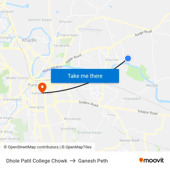 Dhole Patil College Chowk to Ganesh Peth map