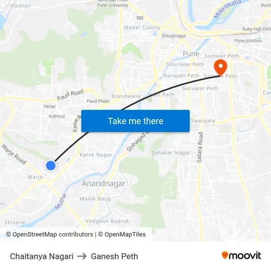 Chaitanya Nagari to Ganesh Peth map