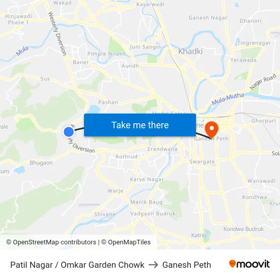 Patil Nagar / Omkar Garden Chowk to Ganesh Peth map