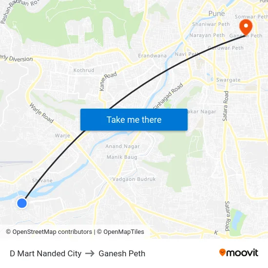 D Mart Nanded City to Ganesh Peth map