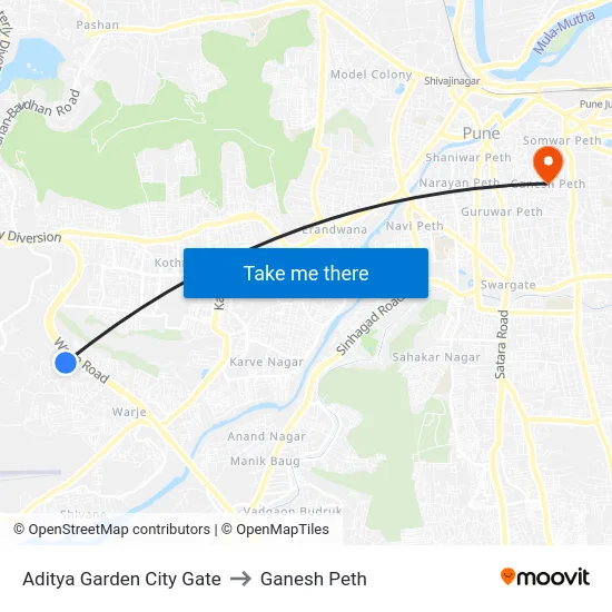 Aditya Garden City Gate to Ganesh Peth map