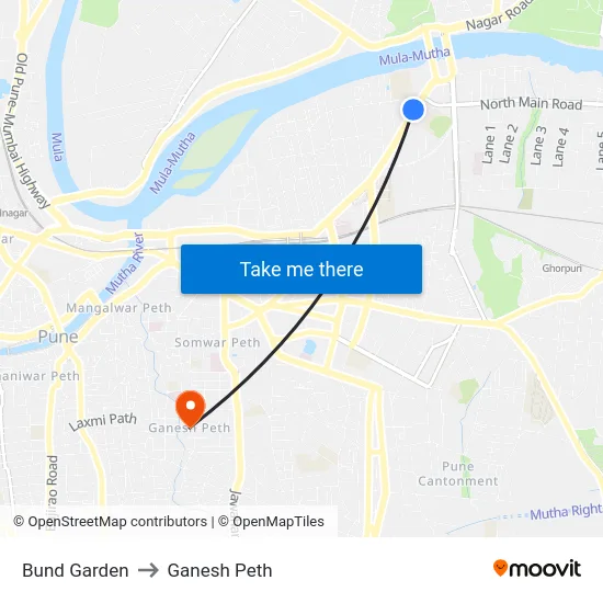 Bund Garden to Ganesh Peth map