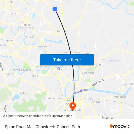 Spine Road Mall Chowk to Ganesh Peth map