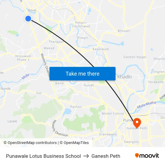 Punawale Lotus Business School to Ganesh Peth map