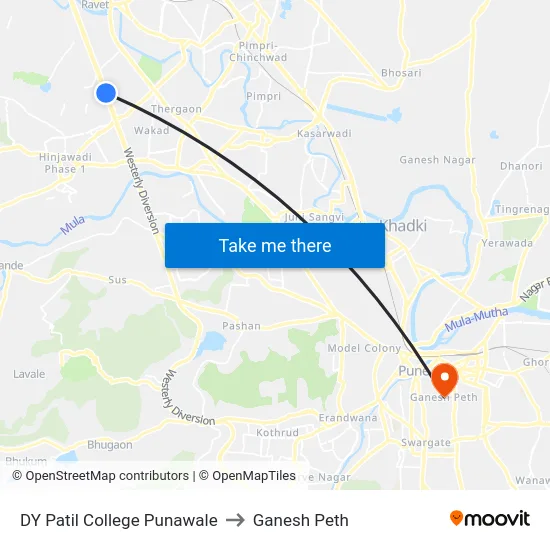 DY Patil College Punawale to Ganesh Peth map