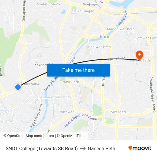 SNDT College (Towards SB Road) to Ganesh Peth map