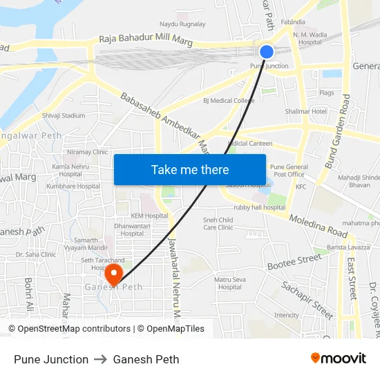 Pune Junction to Ganesh Peth map