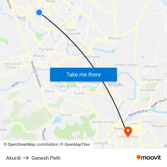 Akurdi to Ganesh Peth map